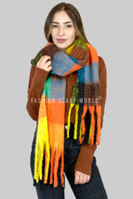 Load image into Gallery viewer, Multi Coloured Soft Check Tassel Blanket Scarf
