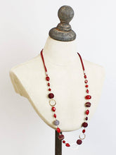 Load image into Gallery viewer, Red Beaded Necklace with Beaten Rings
