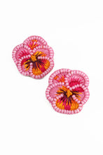 Load image into Gallery viewer, Pink Pansy Beaded Stud Earrings
