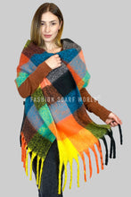 Load image into Gallery viewer, Multi Coloured Soft Check Tassel Blanket Scarf
