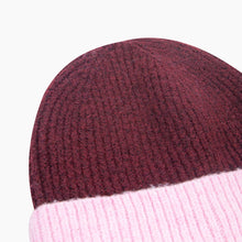 Load image into Gallery viewer, Two Tone Beanie Hat in Berry &amp; Pink
