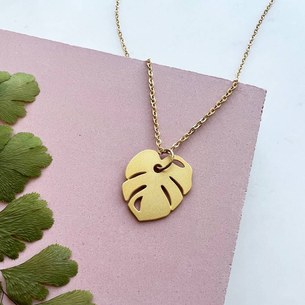 Mini Gold Monstera Leaf Necklace