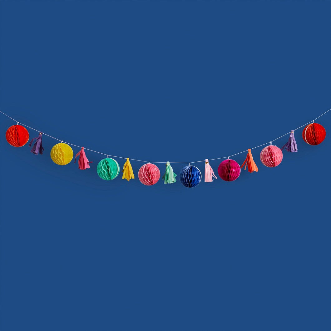 Bright Coloured Honeycomb & Tassel Garland