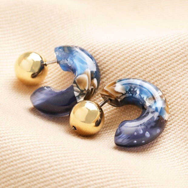 Chunky Blue Marbled Hoop Earrings