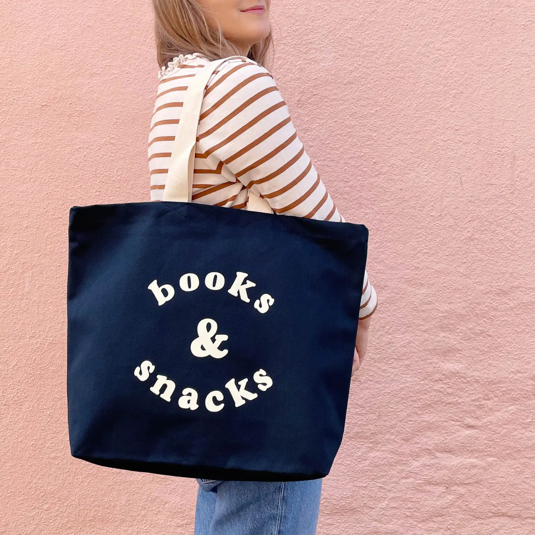 Books & Snacks Navy Canvas Tote Bag