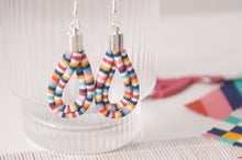 Load image into Gallery viewer, Geometric Candy Print Fabric Cord Hoop Earrings
