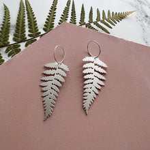 Load image into Gallery viewer, Silver Fern Hoop Earrings
