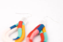 Load image into Gallery viewer, Geometric Deck Chair Fabric Cord Hoop Earrings
