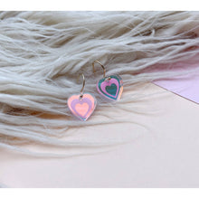 Load image into Gallery viewer, Iridescent Pink Mini Engraved Heart Drop Earrings
