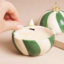 Load image into Gallery viewer, Green Candy Cane Stripe Winter Spice Scented Bauble Candle
