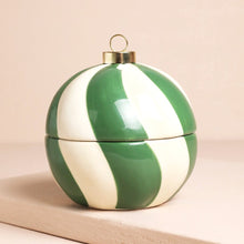 Load image into Gallery viewer, Green Candy Cane Stripe Winter Spice Scented Bauble Candle
