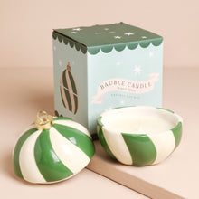 Load image into Gallery viewer, Green Candy Cane Stripe Winter Spice Scented Bauble Candle
