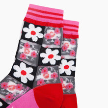 Load image into Gallery viewer, Daisy Checkerboard Combed Cotton Sheer Pop Socks in Pink
