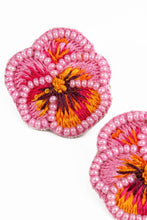 Load image into Gallery viewer, Pink Pansy Beaded Stud Earrings
