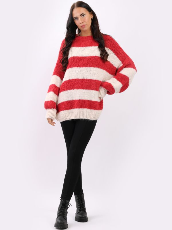 Coral Stripe Wool Mix Sweater