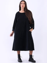 Load image into Gallery viewer, Black Corduroy Midi Dress
