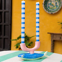 Load image into Gallery viewer, Blue &amp; White Stripe Dinner Candle
