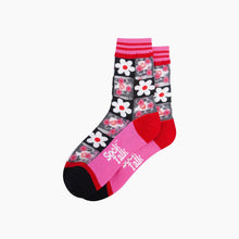 Load image into Gallery viewer, Daisy Checkerboard Combed Cotton Sheer Pop Socks in Pink
