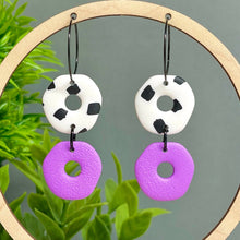 Load image into Gallery viewer, Purple Dalmatian Print Cut-out Hoop Earrings
