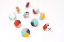 Load image into Gallery viewer, Geometric Harlequin Print Fabric Stud Earrings
