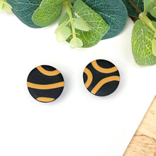Load image into Gallery viewer, Mustard on Black Squiggle Stud Earrings
