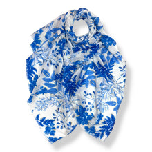 Load image into Gallery viewer, Blue Summer Leaves Print Scarf
