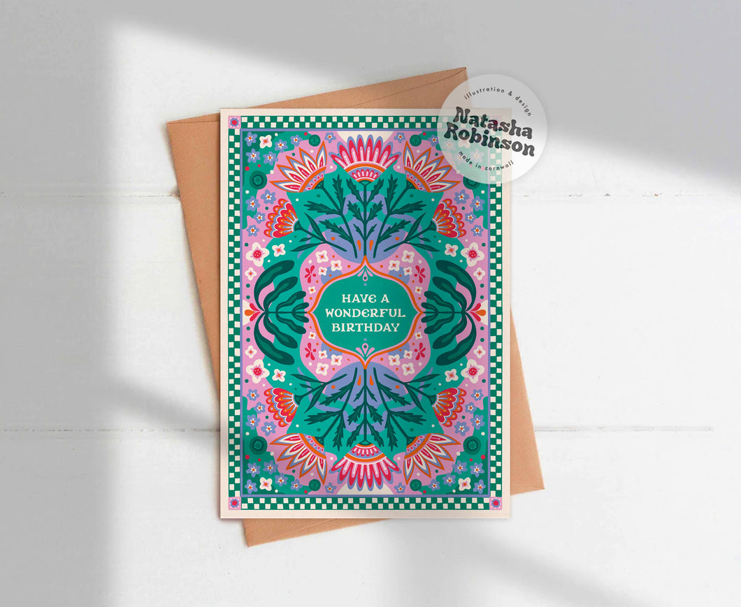 Wonderful Birthday Colourful Folk Greetings Card