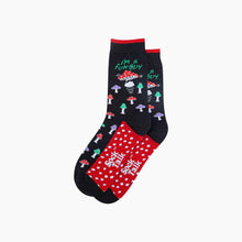 Load image into Gallery viewer, Fun Guy Mushroom Combed Cotton Novelty Socks in Black
