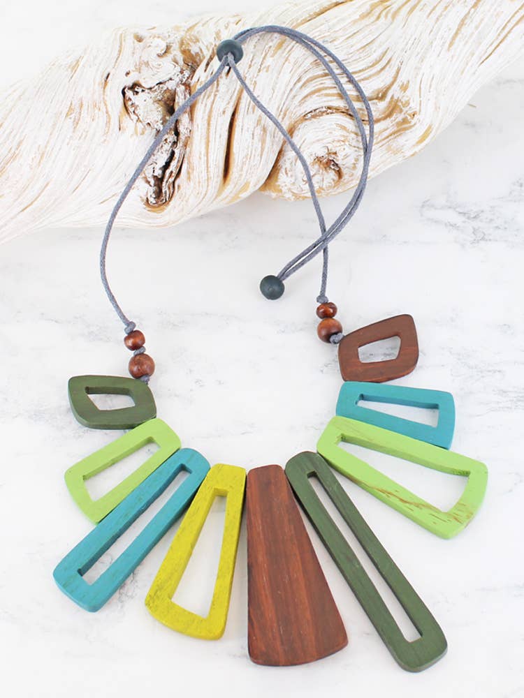 Blue & Brown Wooden Necklace