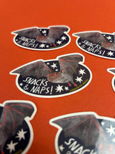 Load image into Gallery viewer, Snacks &amp; Naps Bat Vinyl Sticker
