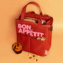 Load image into Gallery viewer, Helio Ferretti Red &amp; Pink Bon Appetit Lunch Bag
