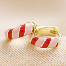 Load image into Gallery viewer, Pink &amp; Red Striped Huggie Hoop Earrings
