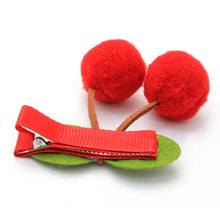 Load image into Gallery viewer, Set of 2 Cherry Pom Pom Hair Clips
