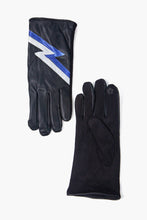 Load image into Gallery viewer, Black &amp; Metallic Blue Lightning Bolt Gloves
