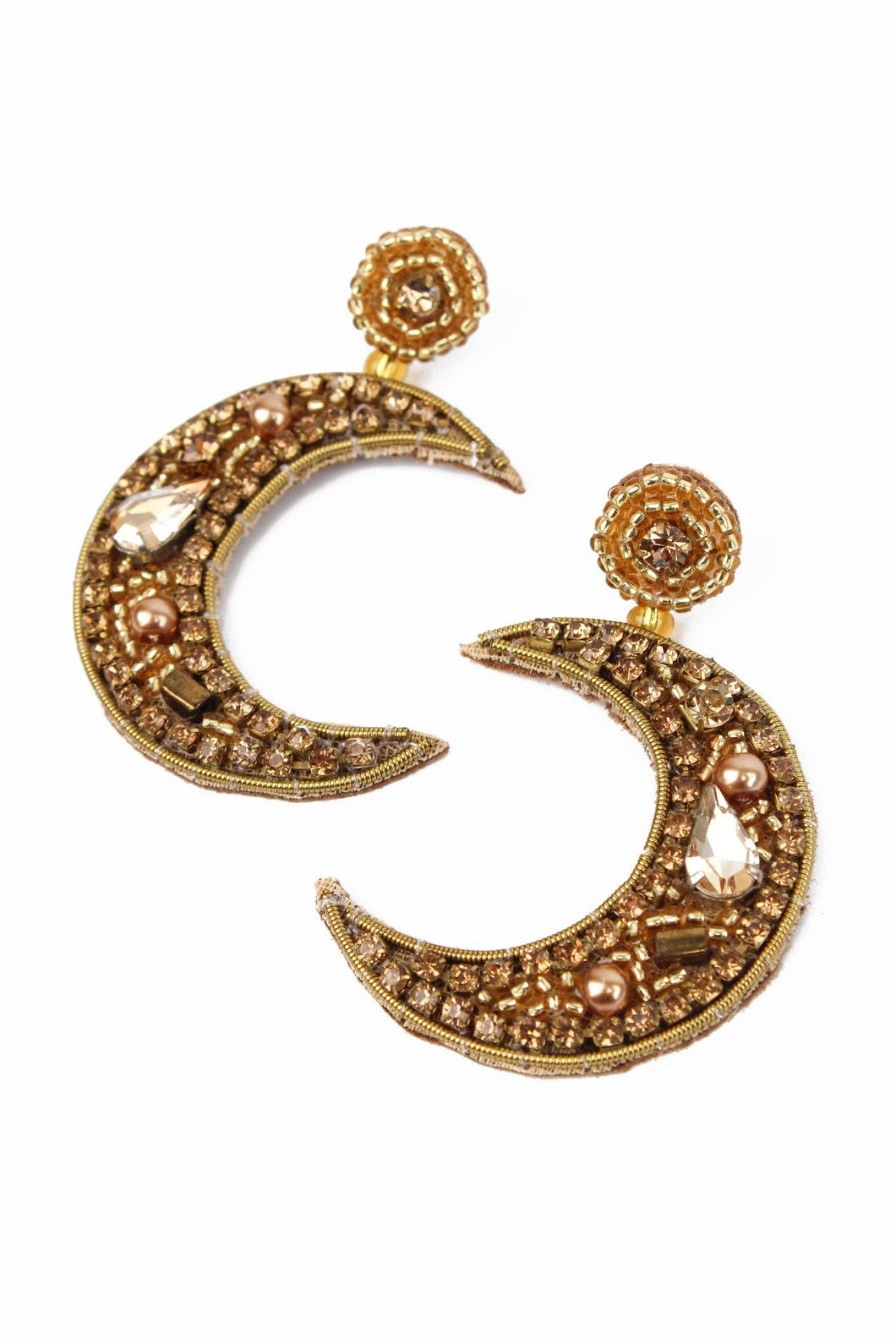 Gold Moon Beaded Drop Earrings