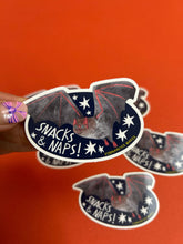 Load image into Gallery viewer, Snacks &amp; Naps Bat Vinyl Sticker
