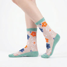 Load image into Gallery viewer, Bold Floral Combed Cotton Sheer Pop Socks
