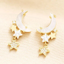 Load image into Gallery viewer, Gold Mother of Pearl Moon &amp; Star Earrings
