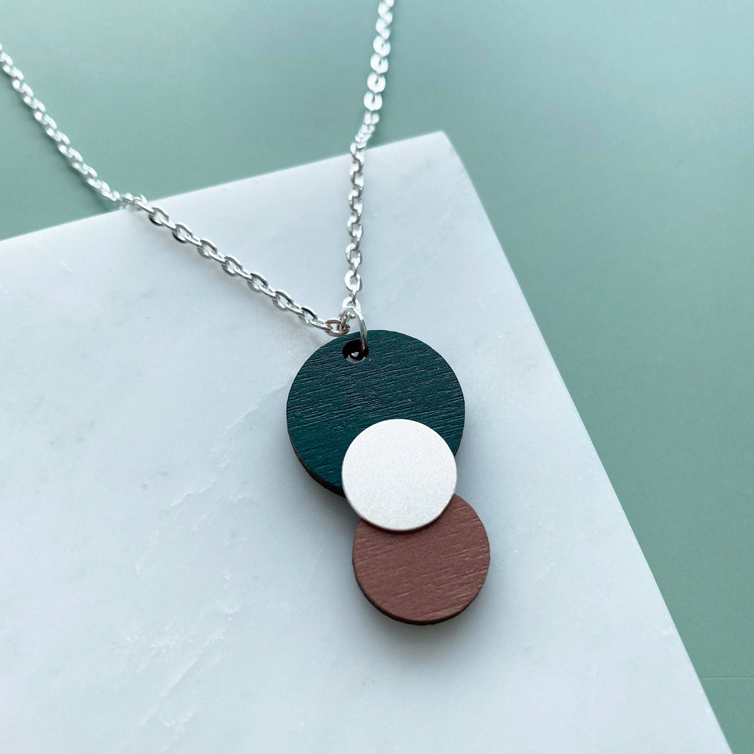 Silver Teal & Pink Circle Necklace