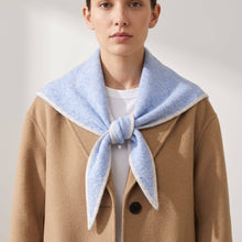 Load image into Gallery viewer, Contrast Trim Knitted Triangle Scarf in Light Blue &amp; Cream
