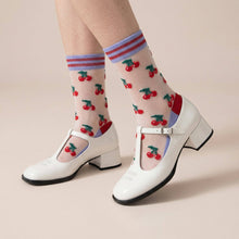 Load image into Gallery viewer, Cherry Fruit Combed Cotton Sheer Pop Socks
