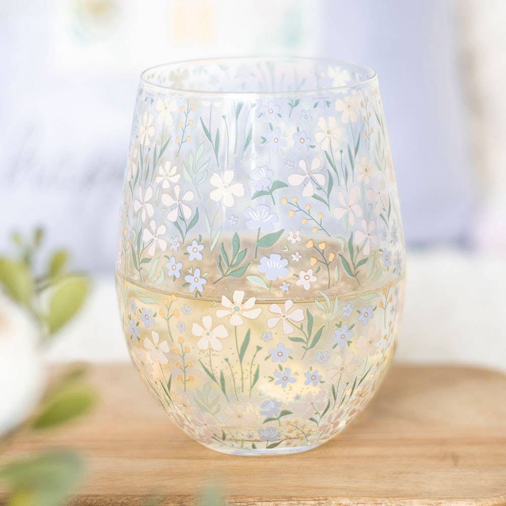 Ditsy Spring Floral Print Stemless Glass