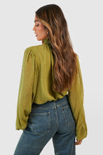 Load image into Gallery viewer, Olive Dobby High Neck Blouse
