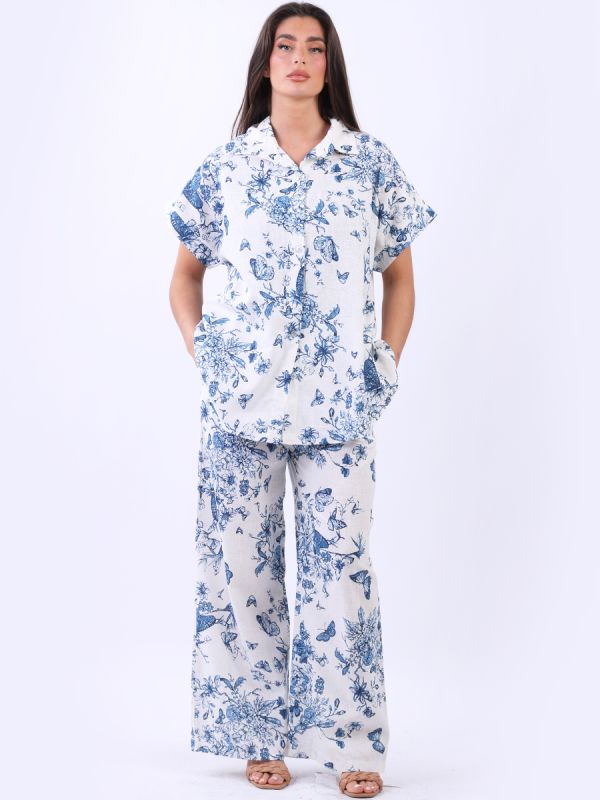 Butterfly Print Linen Blend Shirt