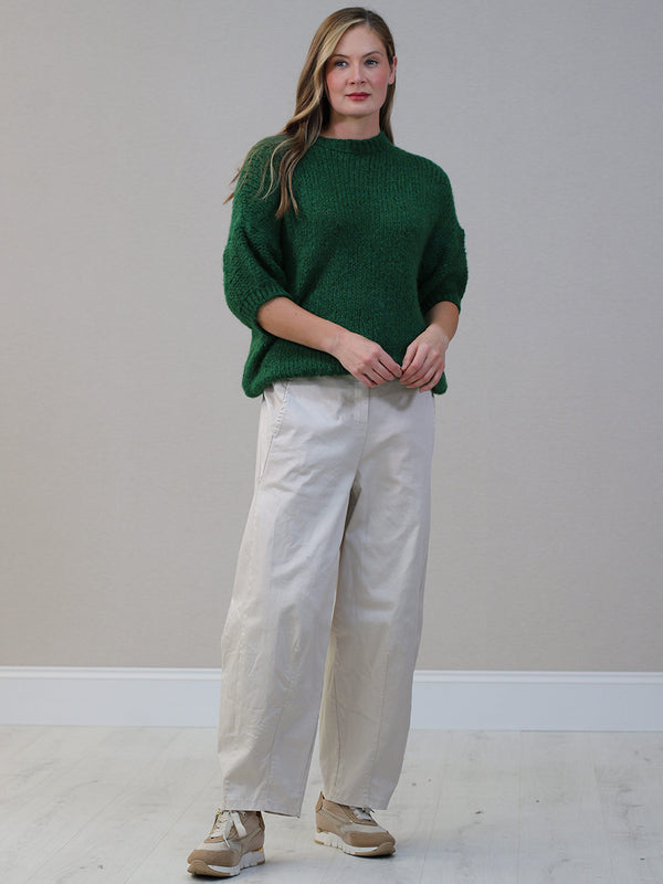 Dark Green Boxy Cropped Sleeve Wool Mix Sweater