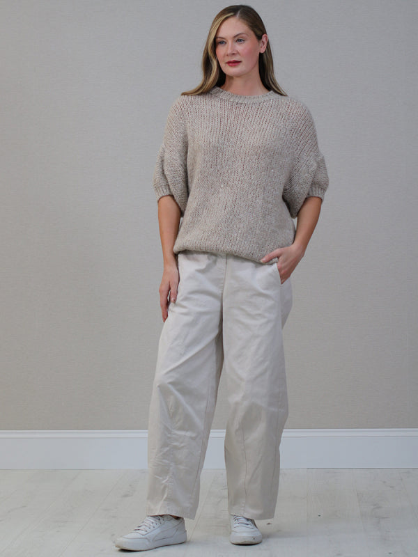 Mocha Boxy Cropped Sleeve Wool Mix Sweater