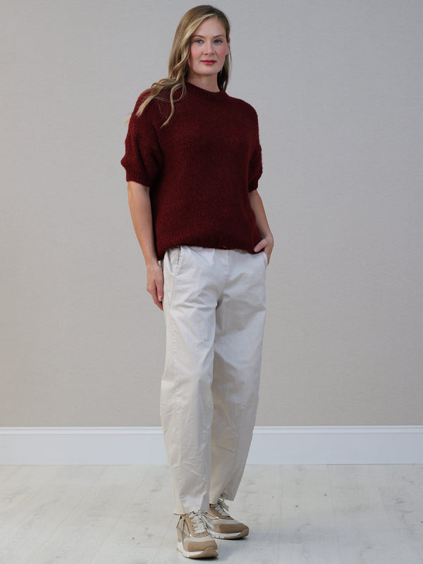 Wine Boxy Cropped Sleeve Wool Mix Sweater