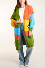 Load image into Gallery viewer, Colourblock Flower Detail Longline Cardigan
