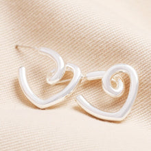 Load image into Gallery viewer, Silver Scribble Heart Hoop Earrings
