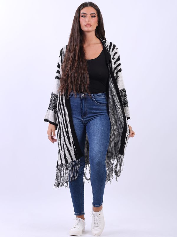 Zebra Print Wool Mix Longline Cardigan